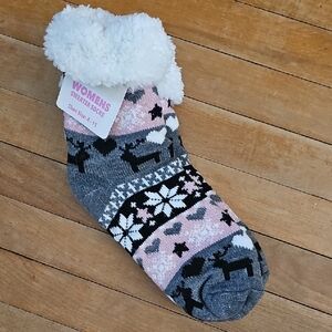 Cozy Gray and Pink Sweater Socks